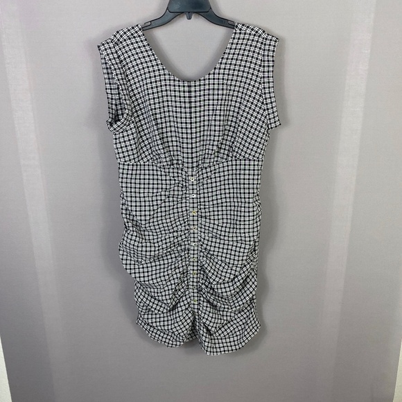 CODE X MODE Sleeveless Ruched Button Front Mini Dress in Gingham Plaid S… - Picture 3 of 9